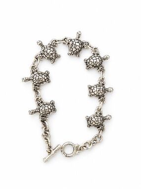 Silver Turtle Charm Bracelet Coastal Beach Jewelry Ocean Style